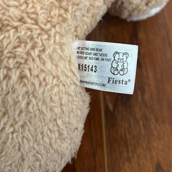 Fiesta 10” Sitting Teddy Bear w/ Red Scarf Jesus Loves Me Plush Stuffed Animal - Picture 5 of 5